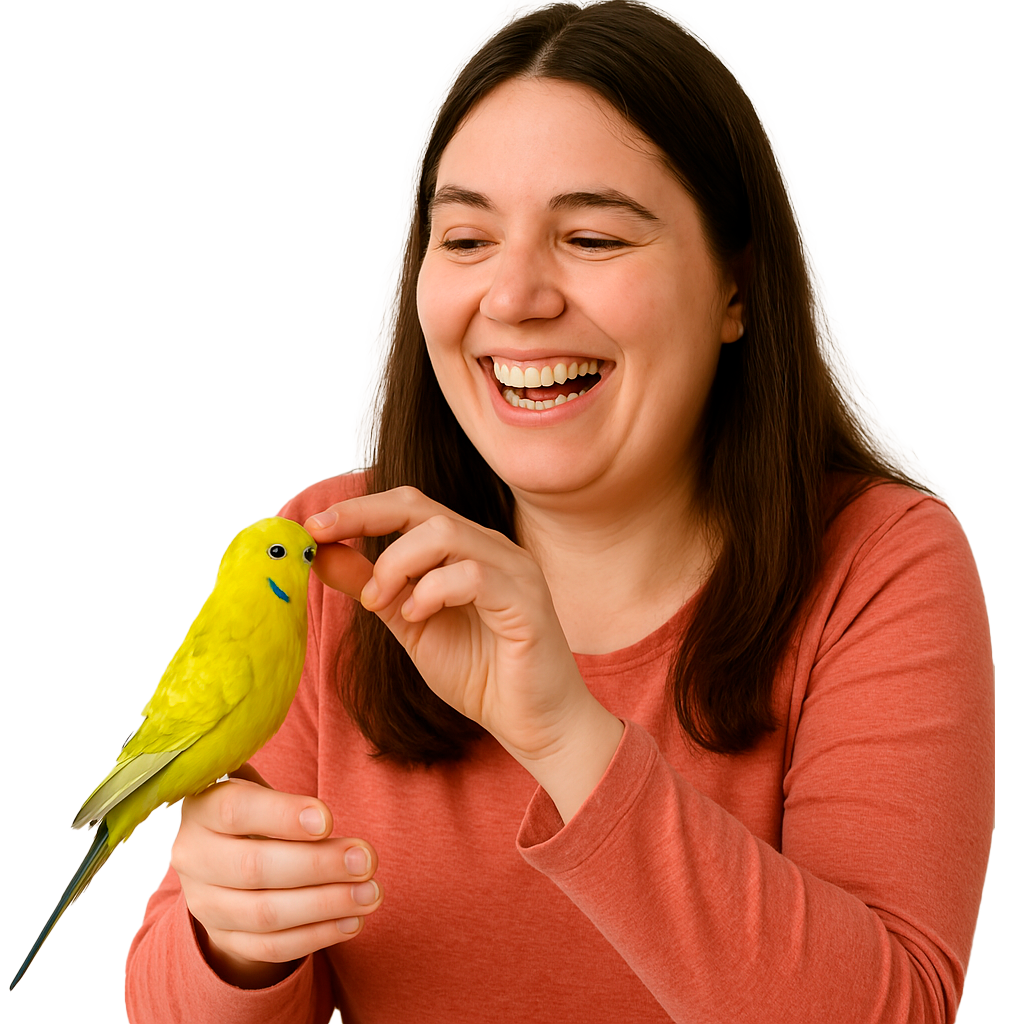 Member petting a bird during outing